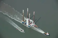 Wind farm construction vessel en route to a construction site, Harwich Harbour, Suffolk, c2010s(?). Artist: Damian Grady