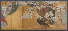 Wind-screen and cherry tree, Edo period, 1615-1868. Creator: Unknown