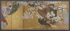 Wind-screen and cherry tree, Edo period, 1615-1868. Creator: Unknown
