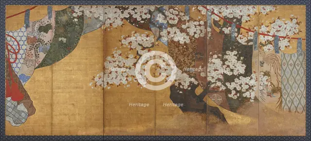 Wind-screen and cherry tree, Edo period, 1615-1868. Creator: Unknown.