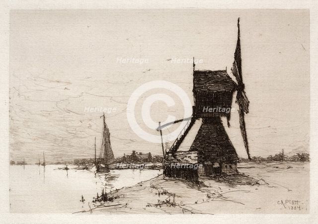 Windmill along the Coast, 1884. Creator: Charles Adams Platt (American, 1861-1933).