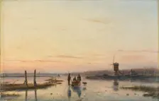 Windmill beside a frozen river, 1860-1862. Creator: Andreas Schelfhout