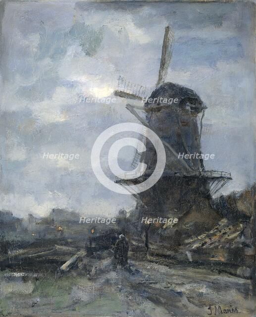 Windmill by moonlight, c.1899.  Creator: Jacob Henricus Maris.