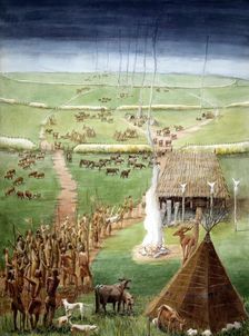 Windmill Hill, Avebury, Wiltshire, in Neolithic times. Artist: Judith Dobie