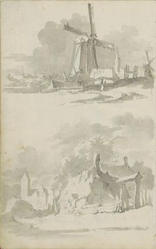 Windmill in a landscape and a village view, c.1780-c.1800. Creator: Bernhard Heinrich Thier