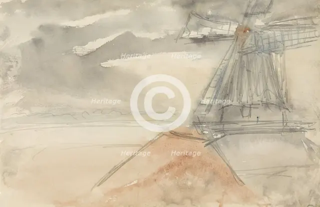 Windmill in moving air, 1834-1911. Creator: Jozef Israels.