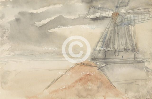 Windmill in moving air, 1834-1911. Creator: Jozef Israels.