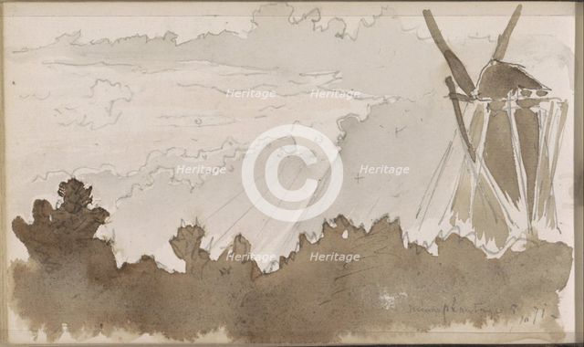Windmill on the road to the plantation, 1871. Creator: Johannes Tavenraat.