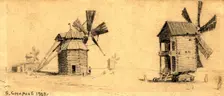 Windmills on the Baraba Steppe near Omsk, 1904. Creator: Boris Vasilievich Smirnov