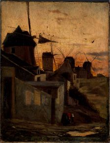 Windmills in Montmartre, current 18th arrondissement, c1845 — 1855. Creator: Andre Prevost