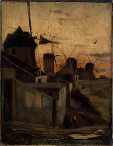 Windmills in Montmartre, current 18th arrondissement, c1845 — 1855. Creator: Andre Prevost