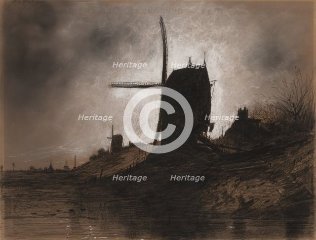 Windmills in a Landscape. Creator: Eugene Deshayes (French, 1828-1890).