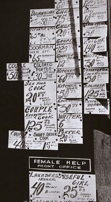 Window of an employment office, on Sixth Avenue near Forty-third Street, New York, early 1930s