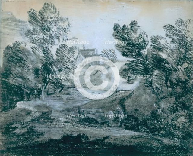 Winding Lane with Peasants and Cattle, 1770-1779. Creator: Thomas Gainsborough.