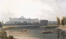 Windsor Castle from the River Thames: a West view, and fishing from punts, c1827-30. Creator: William Daniell (1769-1837)