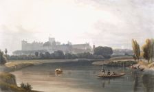 Windsor Castle from the River Thames: a West view, and fishing from punts, c1827-30. Creator: William Daniell (1769-1837)