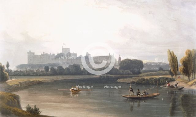 Windsor Castle from the River Thames: a West view, and fishing from punts, c1827-30. Creator: William Daniell (1769-1837).