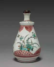 Wine Bottle with Plum and Pine Tree Design: Ko Imari Type, late 17th century. Creator: Unknown