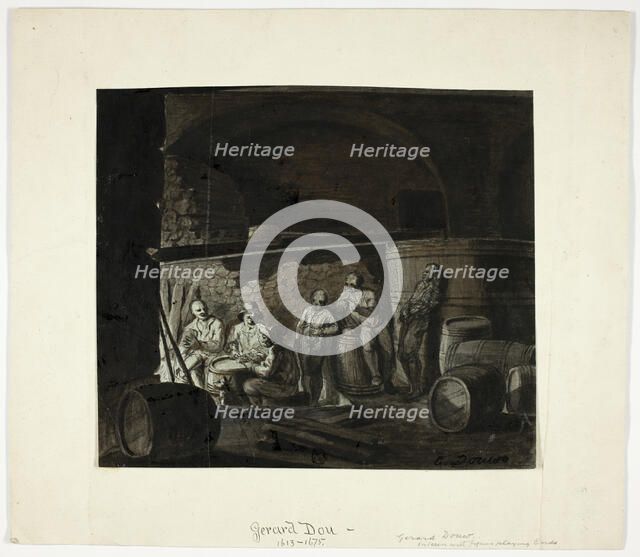 Wine Cellar with Men Playing Cards, 18th century. Creator: Gerrit Dou.