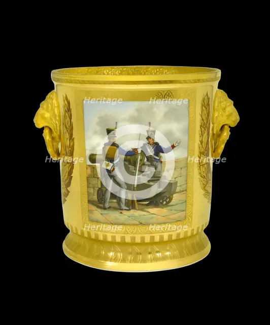 Wine cooler depicting British foot artillery, 1817-1819. Artist: Unknown.