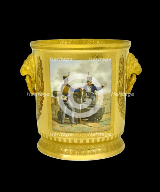 Wine cooler depicting British foot artillery, 1817-1819. Artist: Unknown.