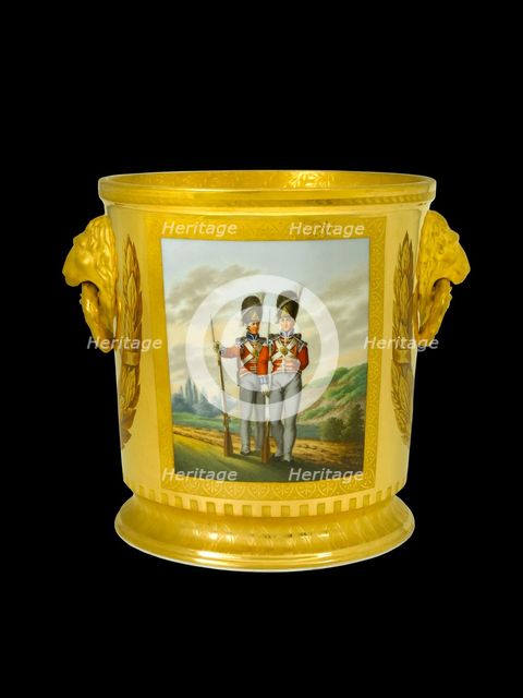 Wine cooler depicting British foot Guards, 1817-1819. Artist: Unknown.