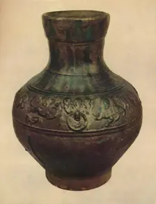 Wine Jar with Hunting Scene in Relief. Han Dynasty, 206 BC - AD 221, (1927). Artists: Edward F Strange, Unknown