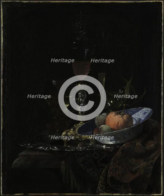 Wineglass and a Bowl of Fruit, 1663. Creator: Willem Kalf (Dutch, 1619-1693).