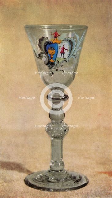 Wineglass painted by William Beilby, mid 18th century, (1946).  Creator: Unknown.