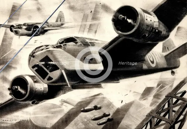 Wing Commander H I Edwards, RAF: aircraft in bombing raid, between 1939 and 1946. Creators: Central Office of Information, Reginald Mount.