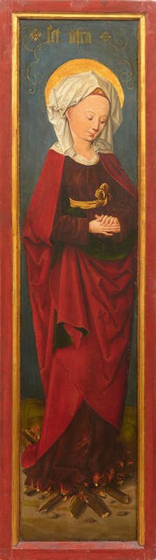 Wing of a triptych: Saint Afra at the stake, c. 1497. Creator: Master of Augsburg (active ca 1497)