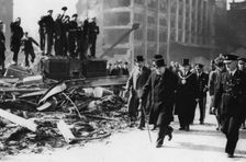 Winston Churchill (1874-1965) in Manchester following a bombing raid, 1945