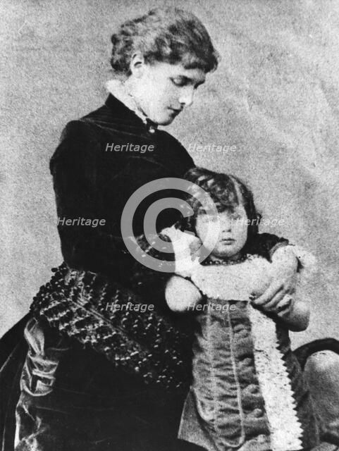 Winston Churchill (1874-1965) with his mother, Lady Randolph Churchill (1854-1921), 1870s. Artist: Unknown