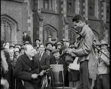 Winston Churchill, Chancellor of the Exchequer, Being Presented With an Irish Cap in Front..., 1926. Creator: British Pathe Ltd