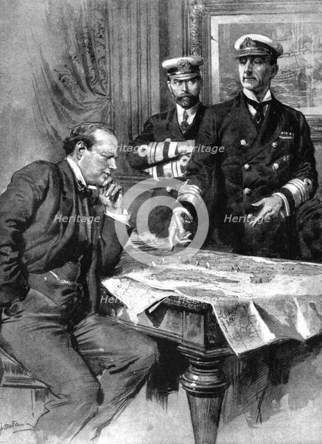 Winston Churchill, Charles Madden and Sir John Jellicoe, First World War, 1914. Artist: Unknown