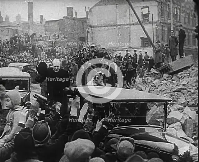Winston Churchill and Clementine Churchill Driving Through Bombed Out Buildings, 1941. Creator: British Pathe Ltd.