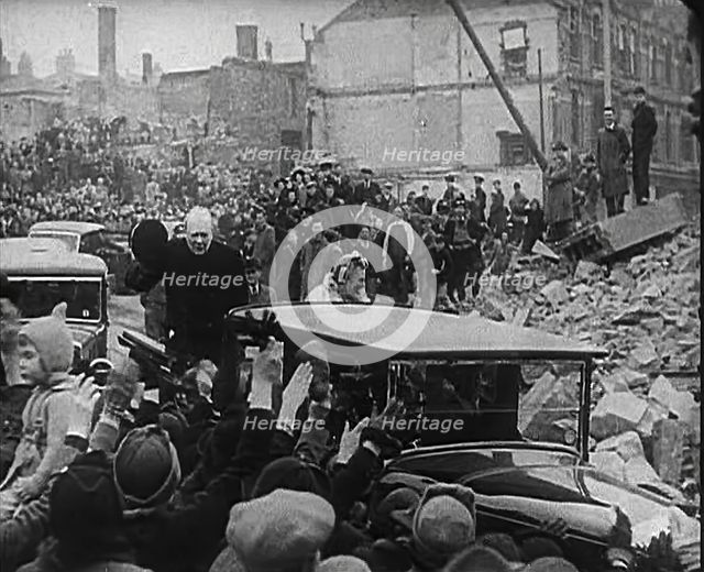 Winston Churchill and Clementine Churchill Driving Through Bombed Out Buildings, 1941. Creator: British Pathe Ltd.