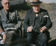Winston Churchill and Franklin D. Roosevelt Talking to the Press, 1943. Creator: British Pathe Ltd