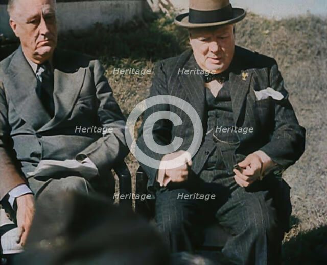 Winston Churchill and Franklin D. Roosevelt Talking to the Press, 1943. Creator: British Pathe Ltd.