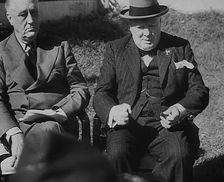 Winston Churchill and Franklin D. Roosevelt Talking to the Press, 1943. Creator: British Pathe Ltd