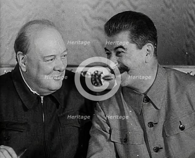 Winston Churchill and Joseph Stalin at a Meeting, 1942. Creator: British Pathe Ltd.