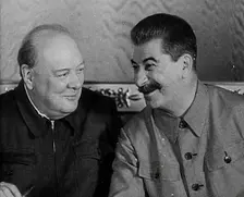 Winston Churchill and Joseph Stalin at a Meeting, 1942. Creator: British Pathe Ltd