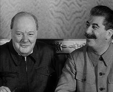 Winston Churchill and Joseph Stalin at a Meeting, 1942. Creator: British Pathe Ltd