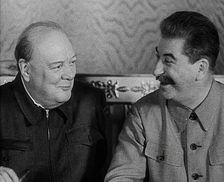 Winston Churchill and Joseph Stalin at a Meeting, 1942. Creator: British Pathe Ltd