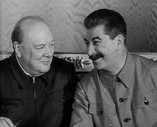 Winston Churchill and Joseph Stalin at a Meeting, 1942. Creator: British Pathe Ltd