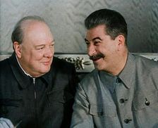 Winston Churchill and Joseph Stalin at a Meeting, 1942. Creator: British Pathe Ltd