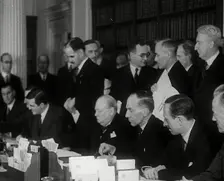 Winston Churchill and Wendell Willkie Signing an Agreement Allowing the USA to use British..., 1941. Creator: British Pathe Ltd