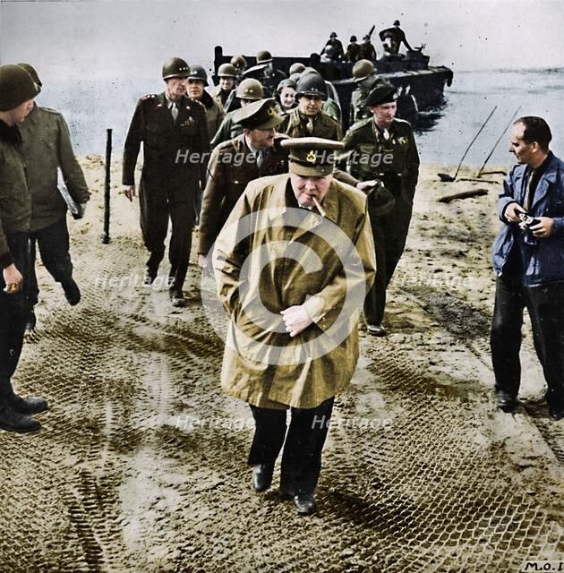 'Winston Churchill across the Rhine. Outwards into Germany! Onwards to Victory!', 1945. Artist: Unknown.