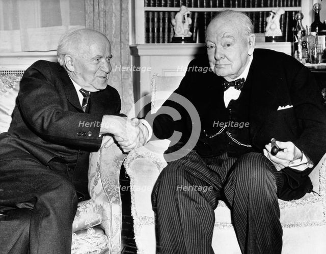Winston Churchill, former British Prime Minister, withIsraeli Prime Minister David Ben Gurion. Creator: Unknown.