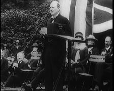 Winston Churchill Making a Speech from a Platform Infront of a Small Crowd, 1924. Creator: British Pathe Ltd